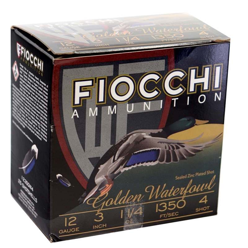 Fiocchi Golden Waterfowl 12 Gauge Ammo 3″ 1 1/4 oz  #4T Shot 250 Rounds