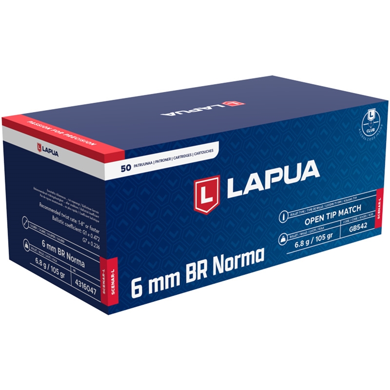 Lapua Scenar-L 6mm Norma BR (Bench Rest) Ammo 105 Grain Hollow Point Boat Tail