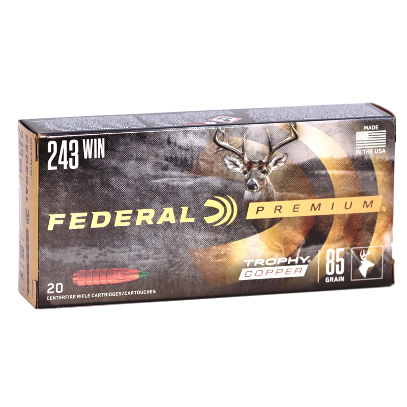 Federal Premium Meat Eater 243 Winchester Ammo 85 Grain Trophy Copper Tipped BT Lead-Free