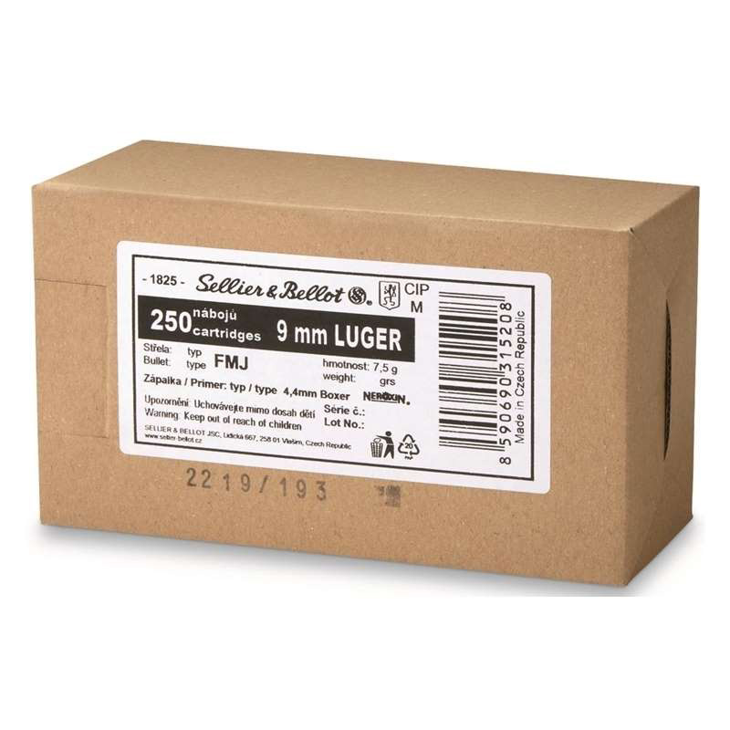 Sellier & Bellot 9mm Luger Ammo 124 Grain Full Metal Jacket 250 Rounds