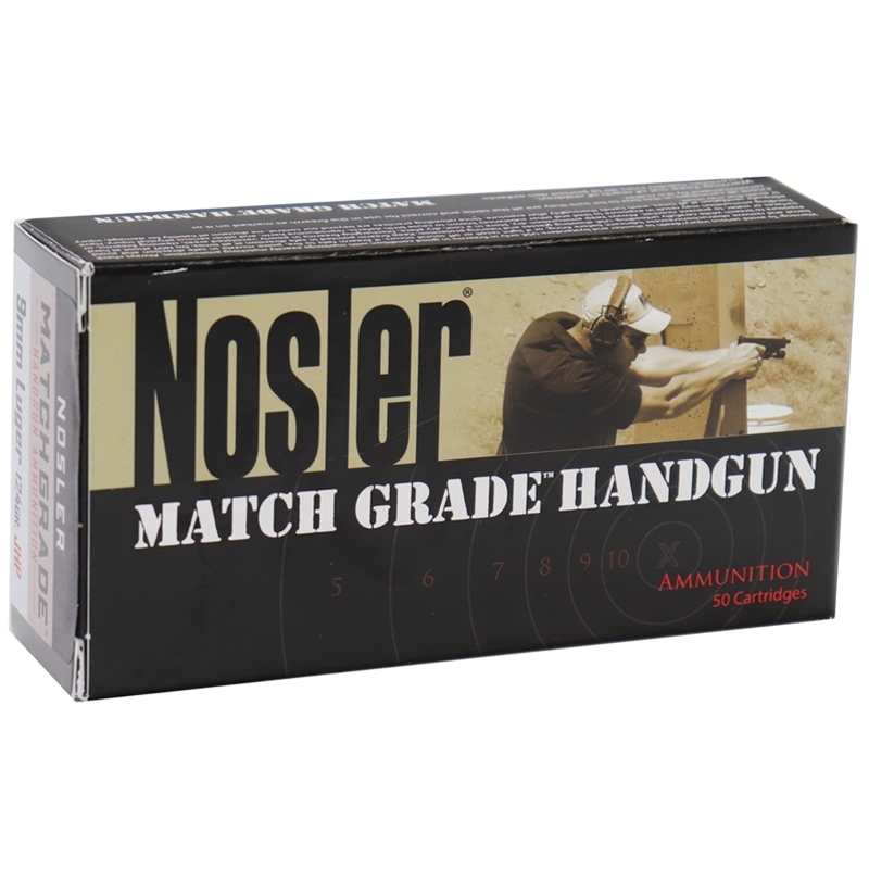 Nosler Match Grade 9mm Luger Ammo 124 Grain Jacketed Hollow Point 