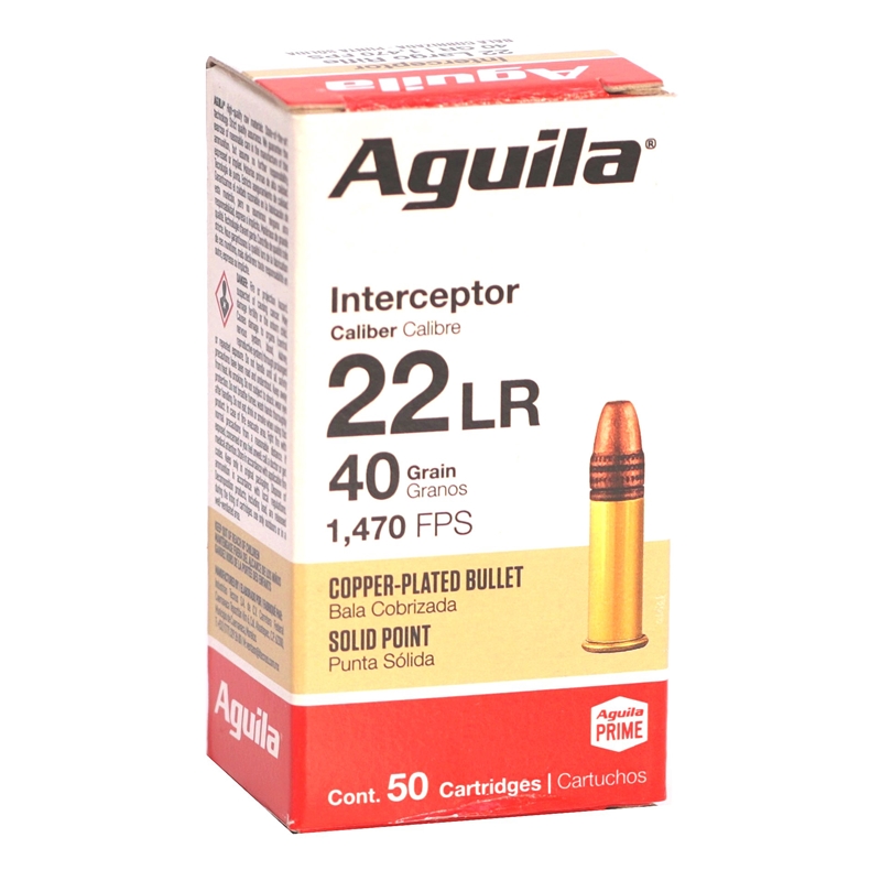 Aguila Ammunition Interceptor 22 Long Rifle Ammunition 40 Grain Copper Plated Solid Point - 1B220320