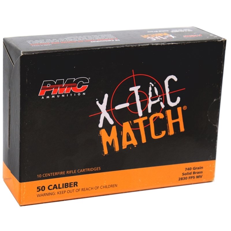 PMC X-Tac Match 50 BMG Ammo 740 Grain Solid Brass Projectile