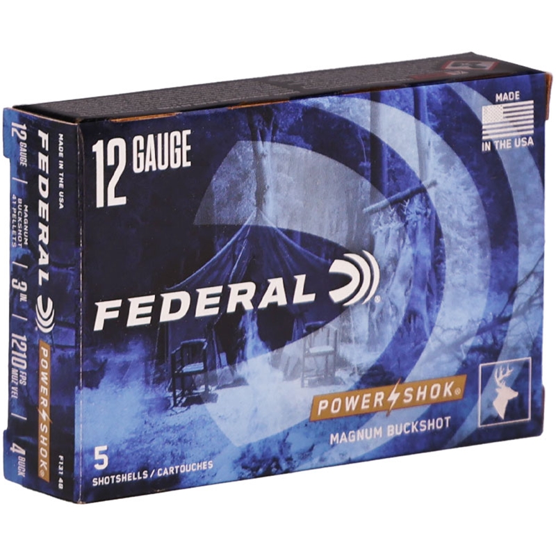 Federal Power-Shok 12 Gauge Ammo 3” 41 Pellets #4 Buckshot - F131 4B