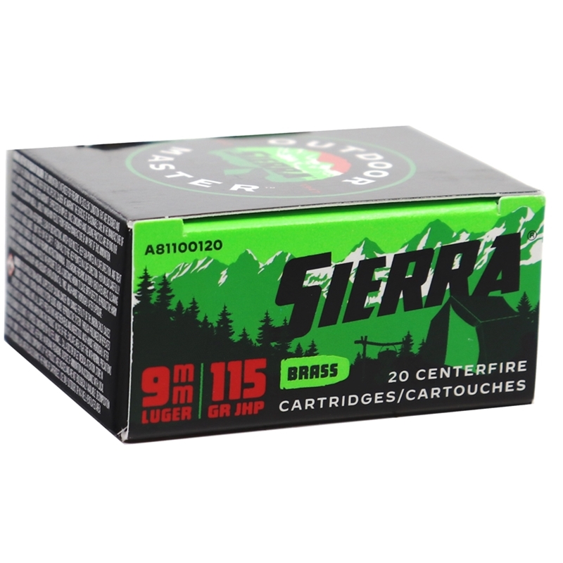 Sierra Outdoor Master 9mm Luger Ammo 115 Grain Jacketed Hollow Point