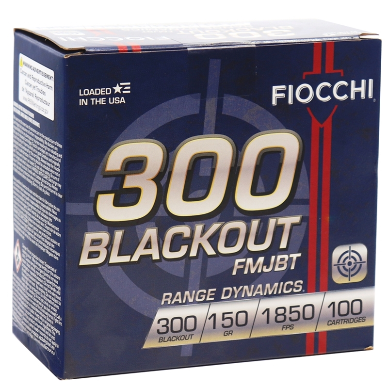 Fiocchi Range Dynamics 300 AAC Blackout Ammo 150 Grain Full Metal Jacket Boat Tail 100 Rounds Pack