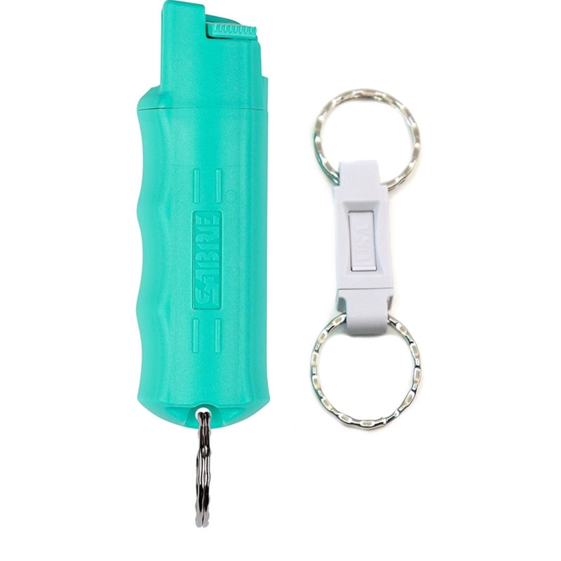 Sabre Pepper Spray Keychain with Quick Release Key Ring in Mint Green