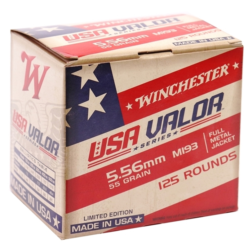 Winchester USA Valor 5.56mm Ammo M193 55 Grain Full Metal Jacket 125 Rounds Value Pack