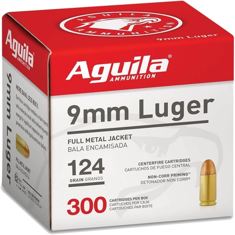 Aguila 9mm Luger Ammo 124 Grain Full Metal Jacket 300 Round Box