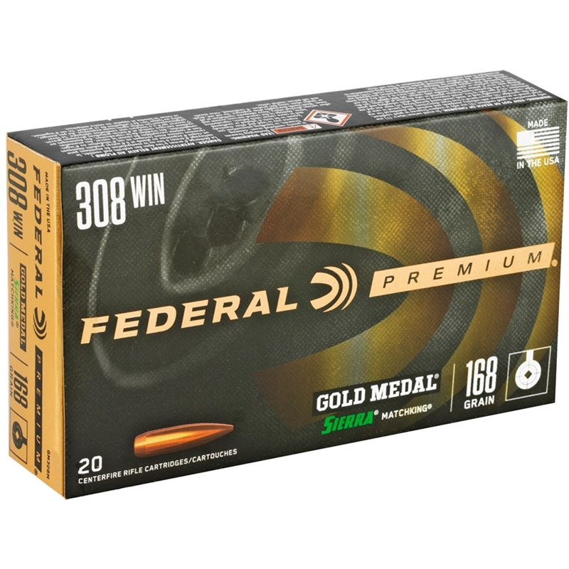 Federal Gold Medal 308 Winchester Ammo 168 Grain Sierra MatchKing Hollow Point 