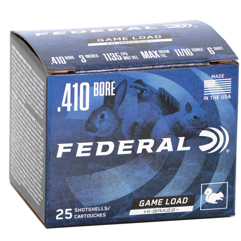 Federal Game-Shok 410 Gauge Ammunition 3” 11/16oz #6 Lead Shot Hi- Brass - H413 6