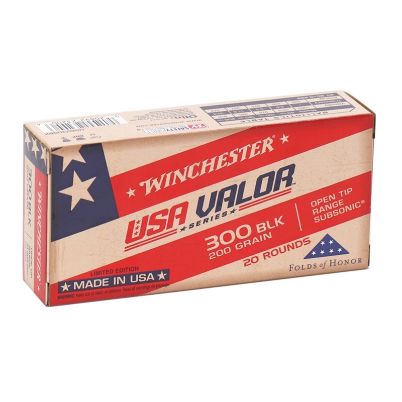 Winchester USA Valor 300 AAC Blackout Ammo 200 Grain Open Tip Range Subsonic