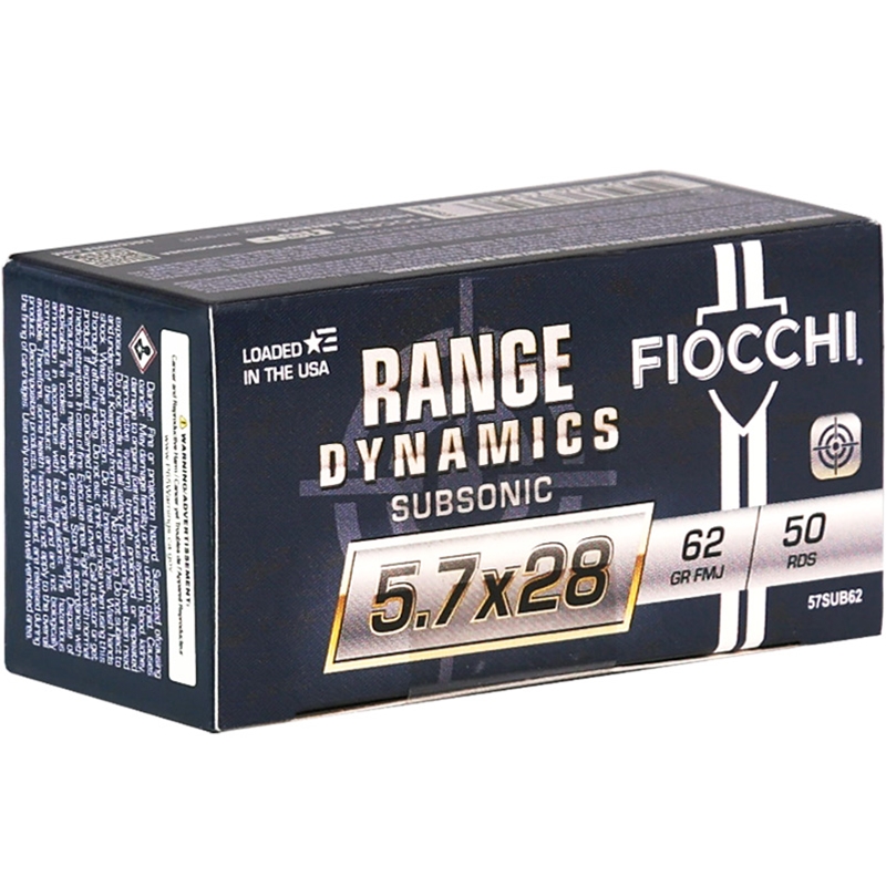 Fiocchi Range Dynamics 5.7x28mm Ammo 62 Grain Full Metal Jacket - 57SUB62