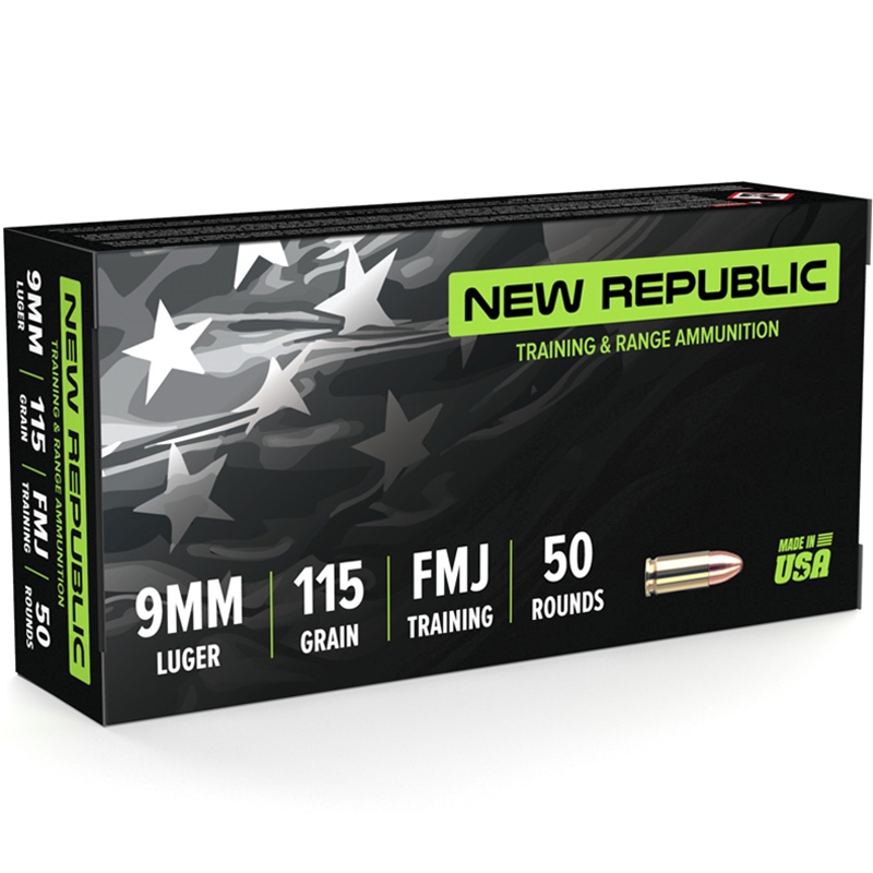 New Republic Training and Range 9mm Luger Ammunition 115 Grain Full Metal Jacket - NR911550