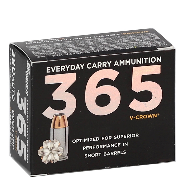 Sig Sauer 365 Everyday Carry 380 ACP Ammo 90 Grain V-Crown Jacketed Hollow Point