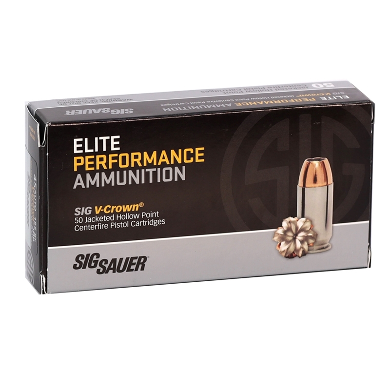 Sig Sauer Elite Performance 45 ACP Auto Ammo 185 Grain V-Crown Jacketed Hollow Point