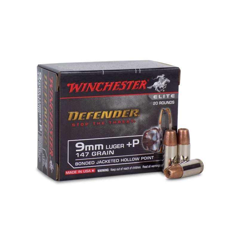 Winchester Defender 9mm Luger Ammo 147 Grain +P Bonded JHP