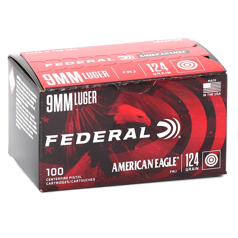 Federal American Eagle 9mm Luger Ammo 124 Grain Full Metal Jacket