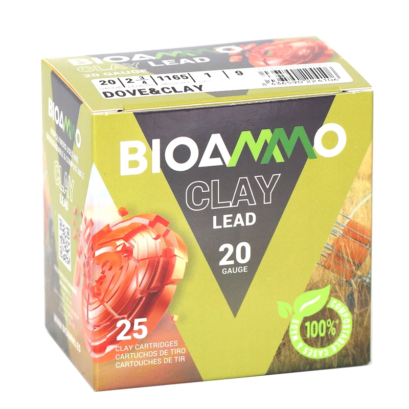 BioAmmo Clay 20 Gauge 2-3/4” Ammo 1 oz #9 Lead Shot 