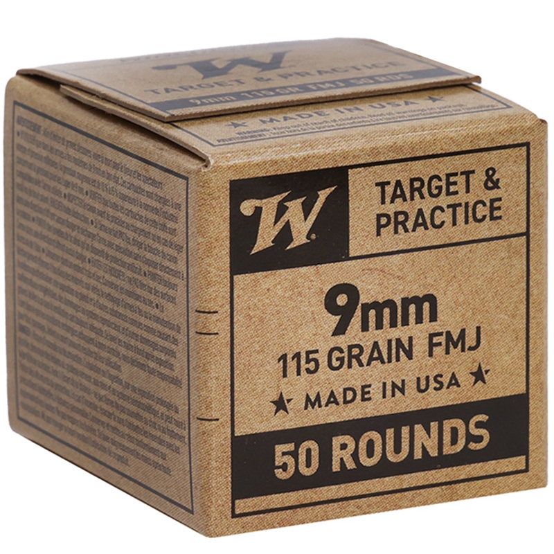 Winchester Target & Practice 9mm Luger Ammunition 115 Grain Full Metal Jacket - SG9W50