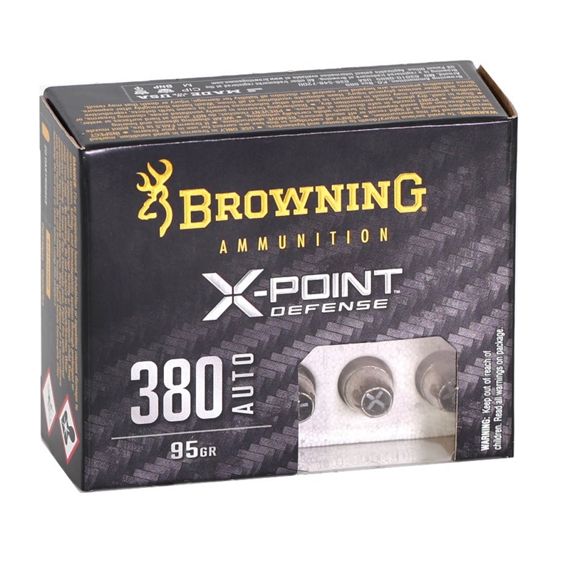 Browning X-Point Defense Ammunition 380 ACP Ammo 95 Grain Jacketed Hollow Point