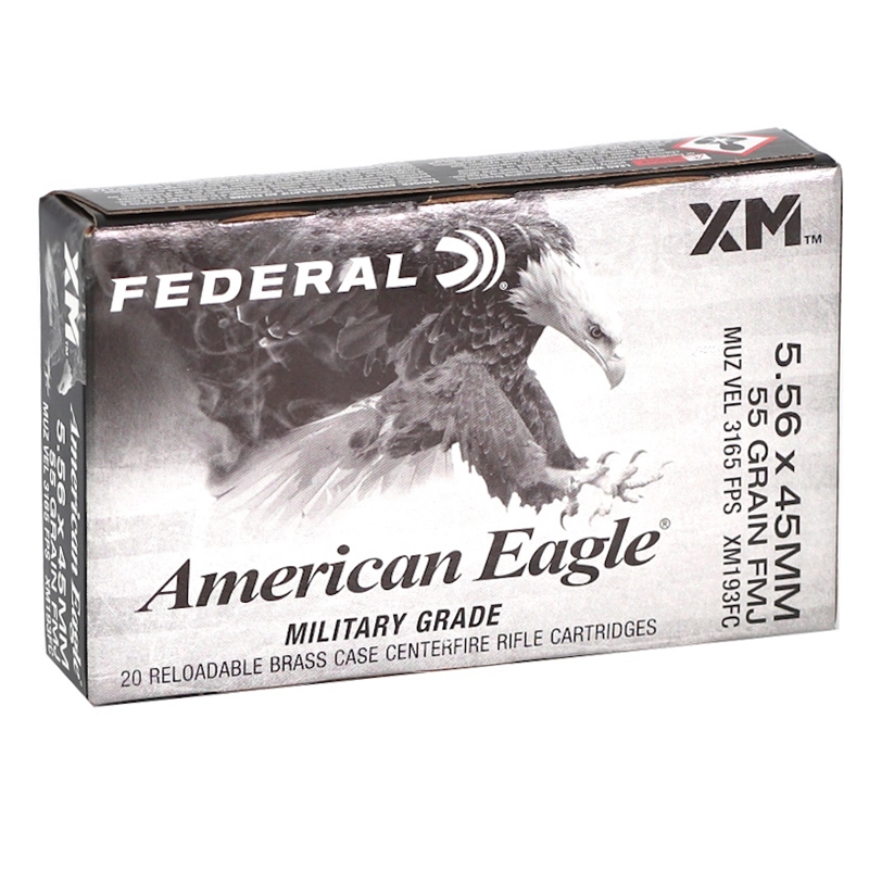 Federal American Eagle 5.56x45mm NATO XM193 Ammo 55 Grain Full Metal Jacket 