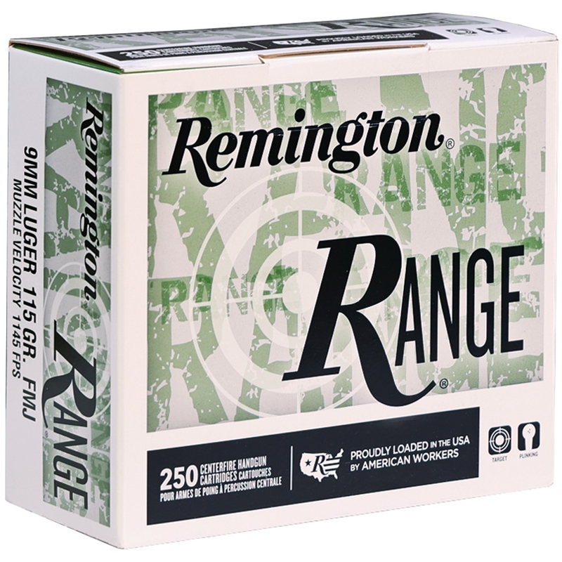 Remington Range 9mm Luger Ammunition 115 Grain Full Metal Jacket 250 Rounds Per Box - T9MM3AL