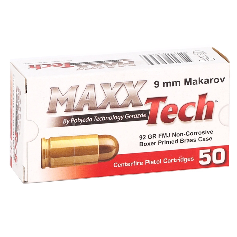 Maxxtech 9x18 Makarov Ammo 92 Grain Full Metal Jacket