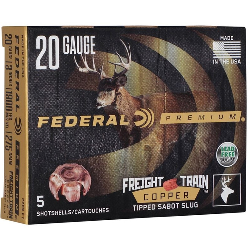 Federal Premium 20 Gauge Ammunition 275 Grain 3” 5/8 oz Freight Train Copper Tipped Sabot Slug - P209 FT