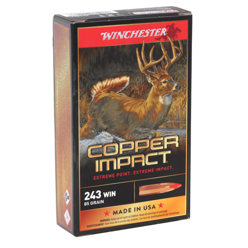 Winchester Copper Impact 243 Winchester Ammo 85 Grain Extreme Point Copper