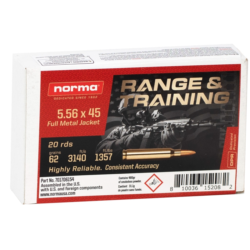 Norma Range & Training 5.56x45mm NATO Ammo 62 Grain Full Metal Jacket