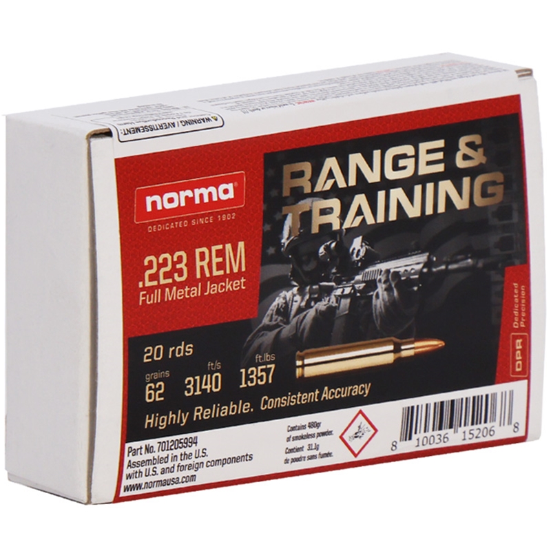 Norma Range & Training 223 Remington Ammunition 62 Grain Full Metal Jacket - 701205994