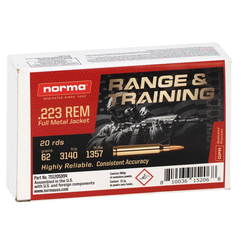 Norma Range & Training 223 Remington Ammo 62 Grain Full Metal Jacket