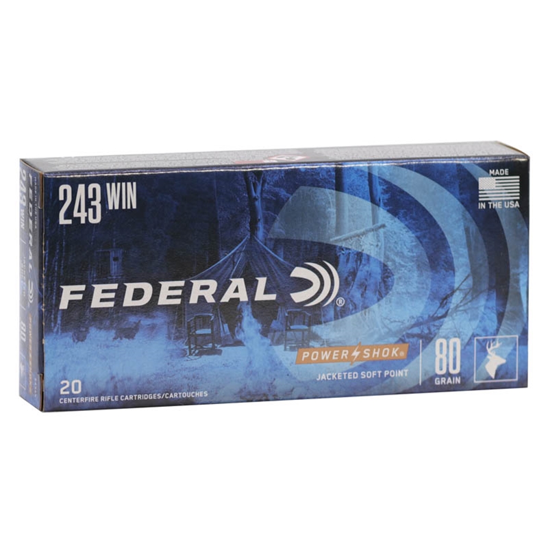 Federal Power-Shok 243 Winchester Ammo 80 Grain Speer Hot-Cor Soft Point