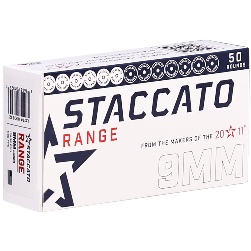 Staccato Range 9mm Luger Ammunition 124 Grain Full Metal Jacket - LHA124FMJ-STAC