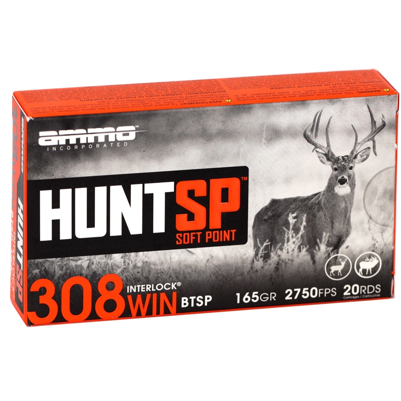 Ammo Inc Hunt SP 308 Winchester Ammunition 165 Grain InterLock - 308165SP-A20