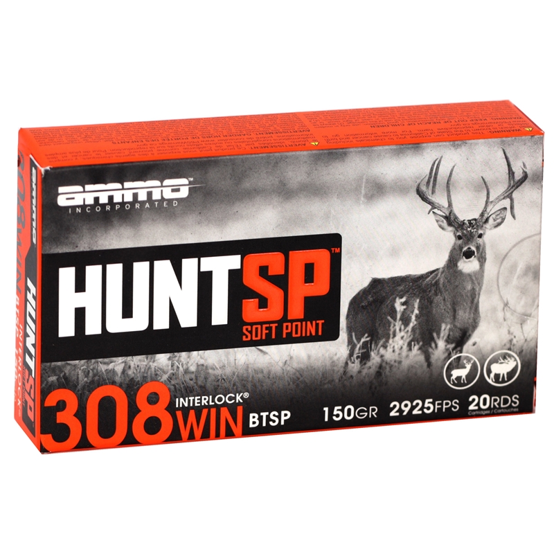 Ammo Inc Hunt SP 308 Winchester Ammunition 150 Grain InterLock - 308150SP-A20IL