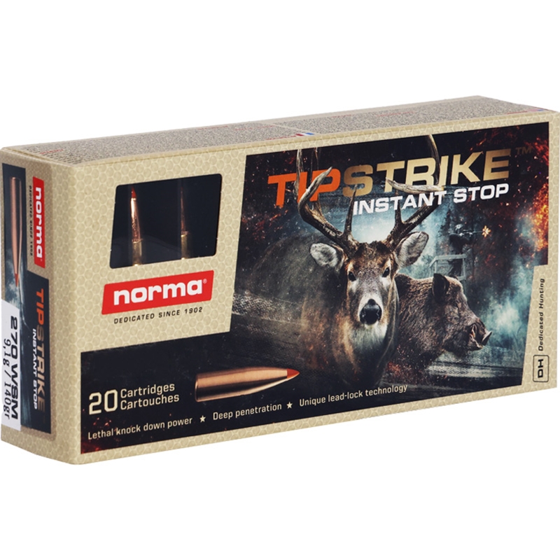 Norma Tipstrike 270 Winchester Short Magnum Ammunition 140 Grain Jacketed Soft Point - 20169532