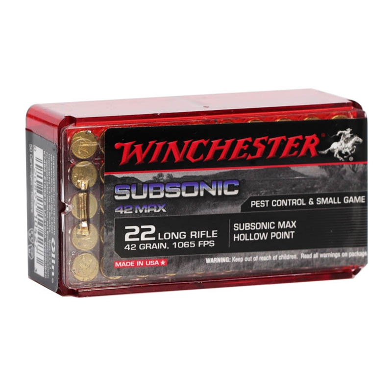 Winchester Subsonic 42 Max 22 Long Rifle Ammo 42 Grain Hollow Point - W22SUB42