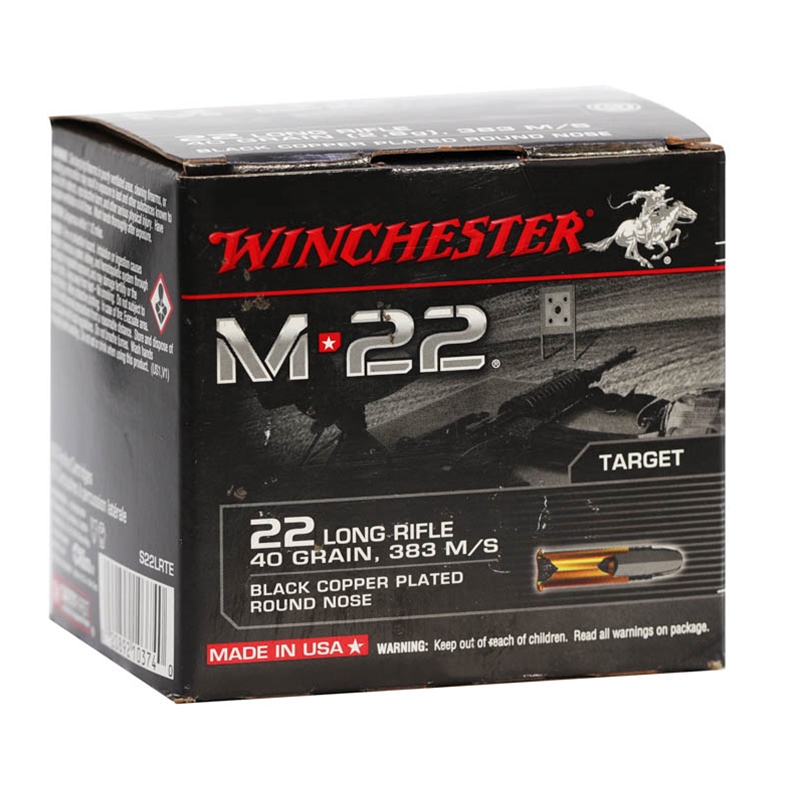 Winchester M-22 22 Long Rifle Ammunition 40 Grain Black Copper Plated Round Nose - S22LRTE