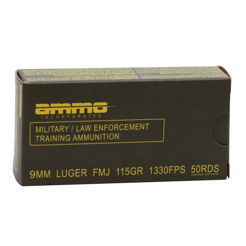 Ammo Inc Military / Law Enforcement Training 9mm Luger Ammunition 115 Grain Full Metal Jacket - 9115FMJ-MLE50