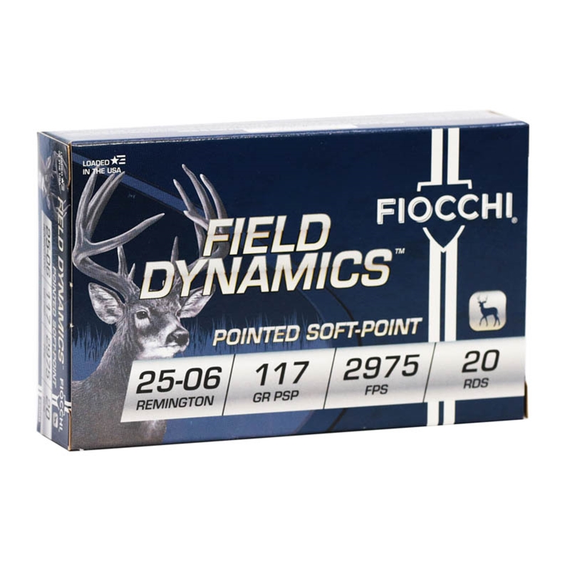 Fiocchi Field Dynamics 25-06 Remington Ammunition 117 Grain Pointed Soft Point - 2506B