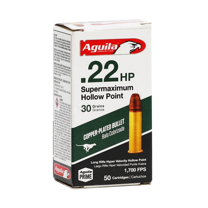 Aguila Supermaximum 22 Long Rifle Ammunition 30 Grain Copper Plated Hollow Point - 1B220297