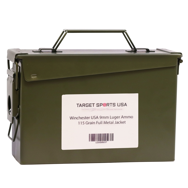 Winchester USA 9mm Luger Ammunition 115 Grain Full Metal Jacket 500 Rounds with Ammo Can - USA9MMVP