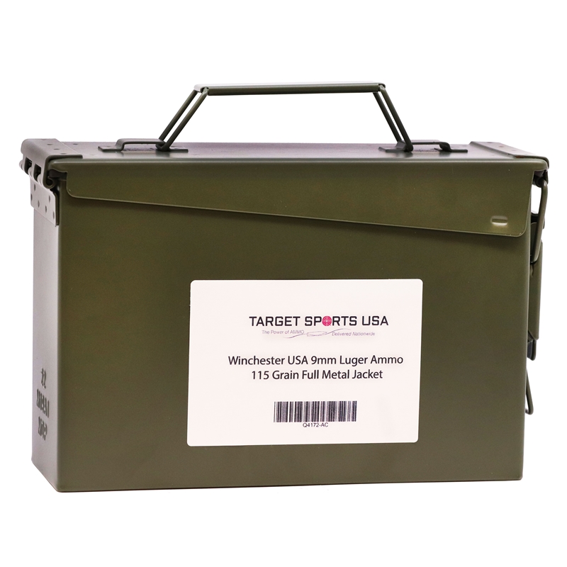 Winchester USA 9mm Luger Ammunition 115 Grain Full Metal Jacket 500 Rounds with Ammo Can - Q4172-AC