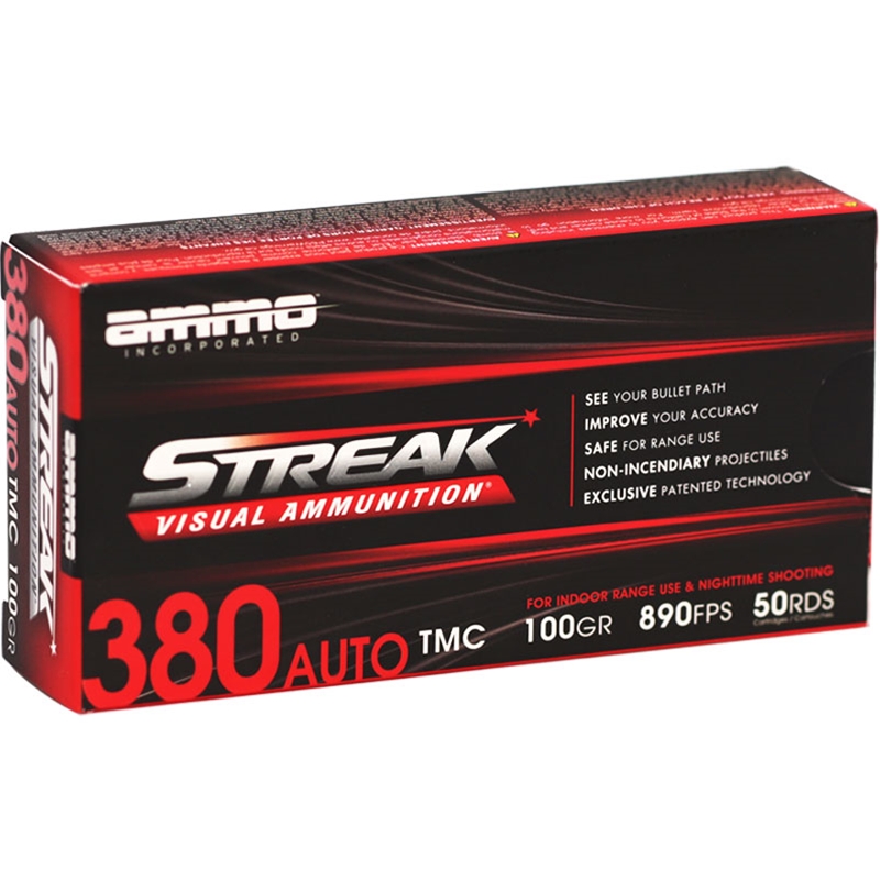 Ammo Inc. Streak 380 Auto Ammunition 100 Grain Total Metal Case - 380100TMC-STREAK-RED-50