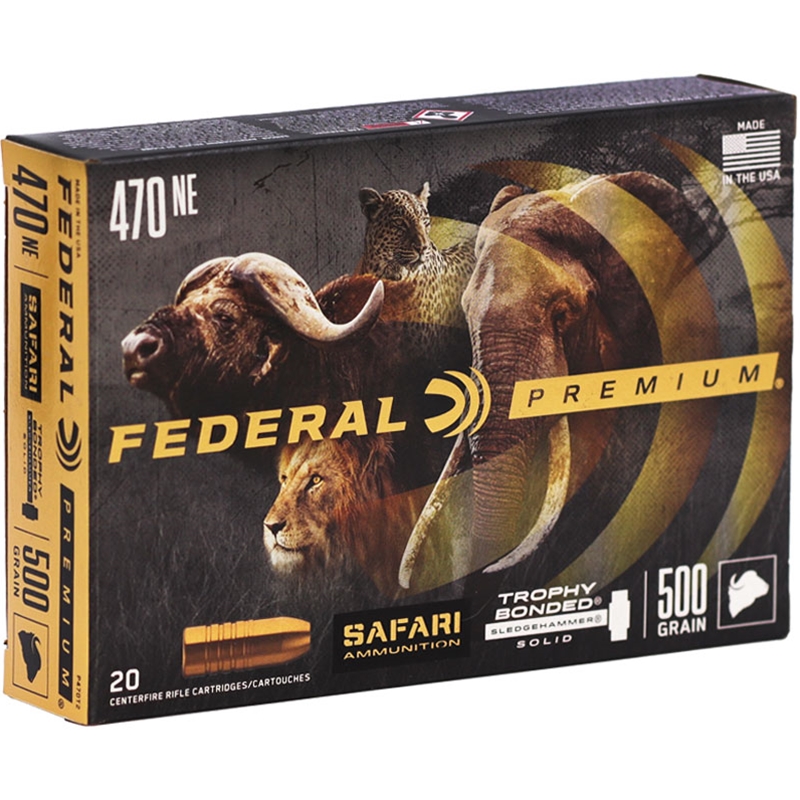 Federal Premium Safari 470 Nitro Express Ammunition 500 Grain Trophy Bonded Sledgehammer Solid - P470T2