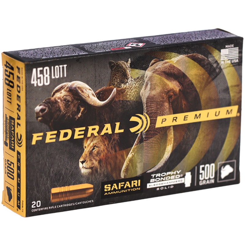 Federal Premium Safari 458 LOTT Ammunition 500 Grain Trophy Bonded Sledgehammer Solid - P458LT2