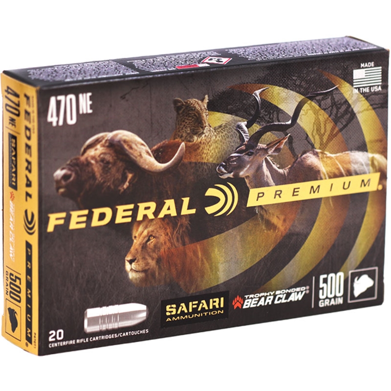 Federal Premium Safari 470 Nitro Express Ammunition 500 Grain Trophy Bonded Bear Claw - P470T1