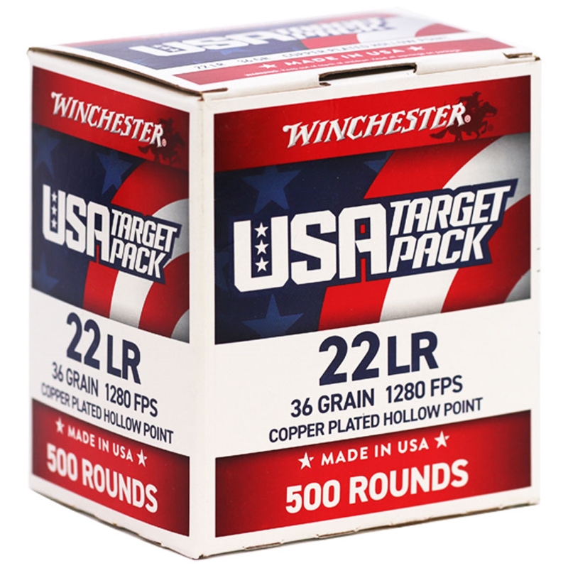 Winchester USA Target Pack 22 Long Rifle Ammunition 36 Grain Copper Plated Hollow Point - USA22LR500